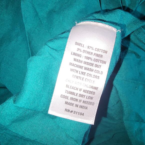 Crown & Ivy Sz S Cotton Green Embroidered Gold Metallic Midi Dress Tiered Ruffle - Picture 9 of 9